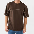 Brown Contrast Piping T-Shirt