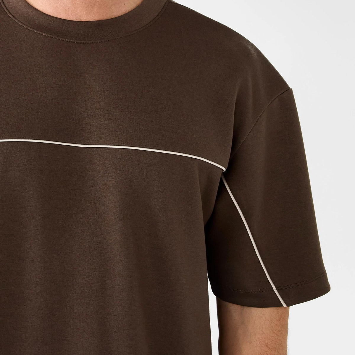 Brown Contrast Piping T-Shirt