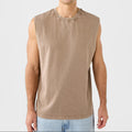 Washed Solid Crew Neck Sleeveless Tank Top