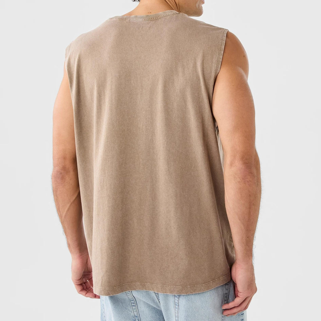 Washed Solid Crew Neck Sleeveless Tank Top