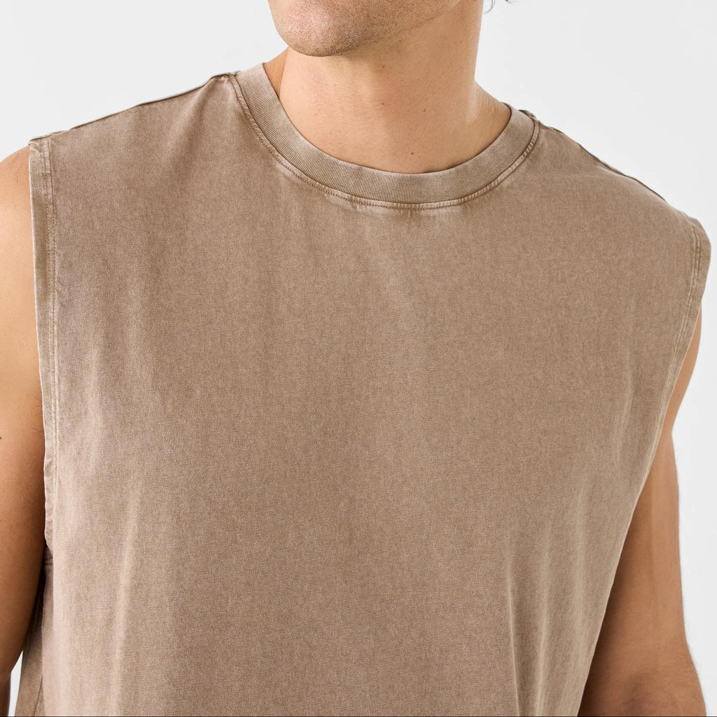 Washed Solid Crew Neck Sleeveless Tank Top