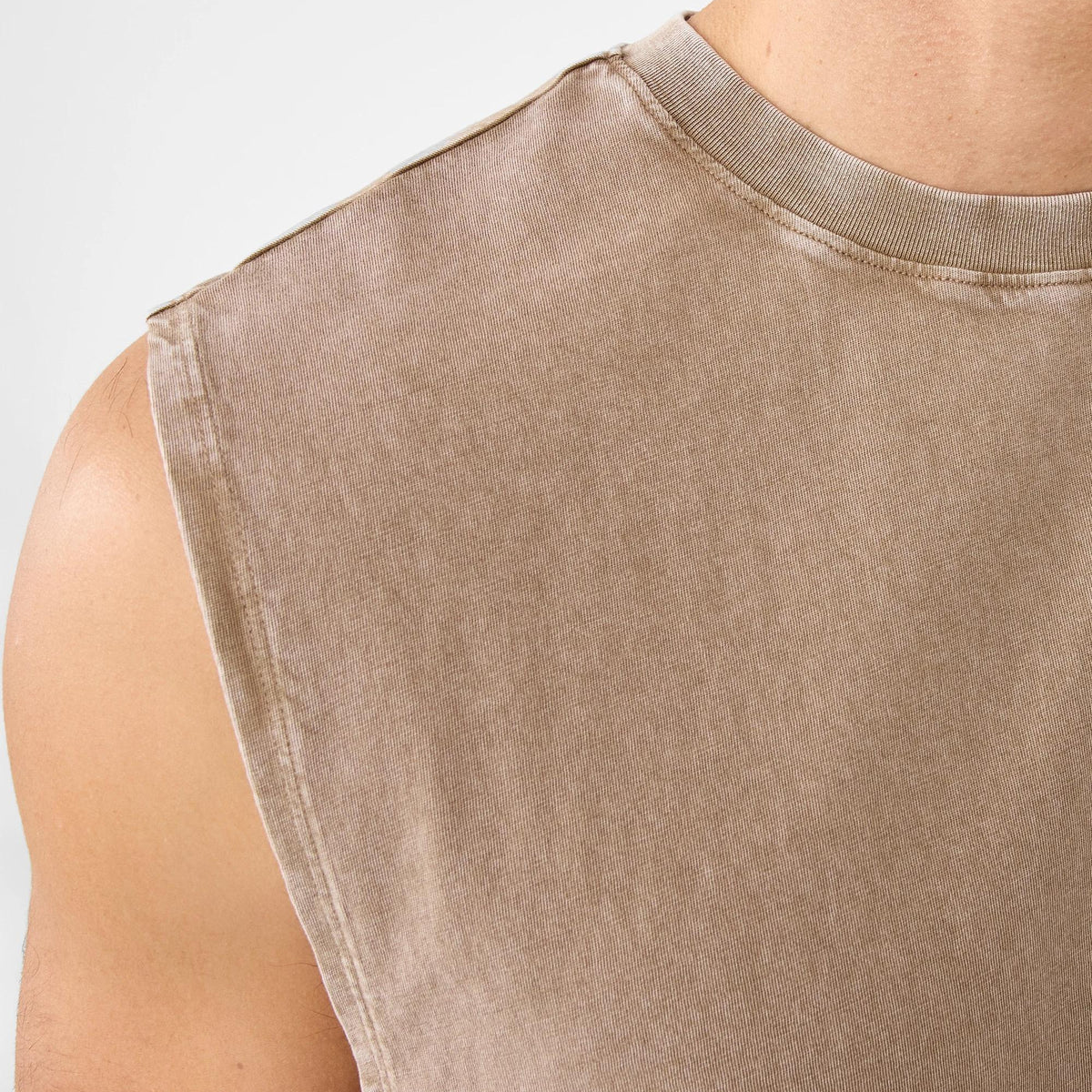 Washed Solid Crew Neck Sleeveless Tank Top